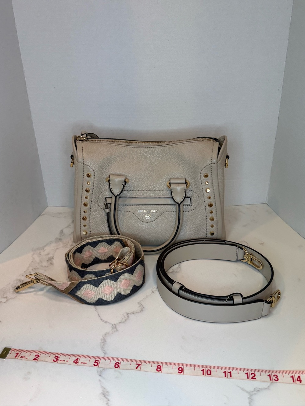 Michael Kors Cream Pebbled Leather Satchel with Gold Hardware